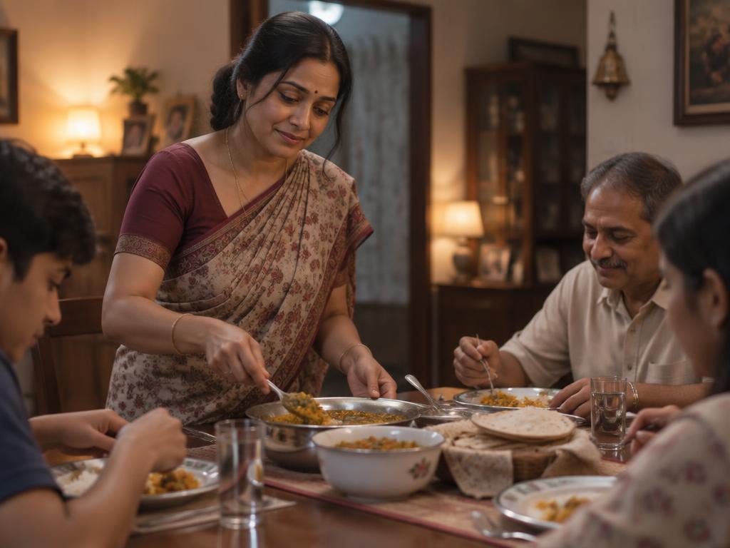 A woman serving her family while quietly holding back her own needs